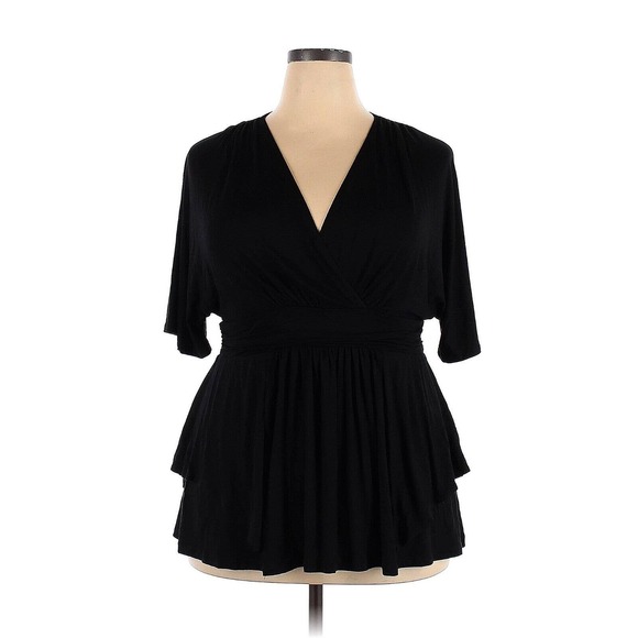 Kiyonna Top Promenade Style 1X Black Flutter Sleeves Empire Waist V Neckline - Picture 4 of 8